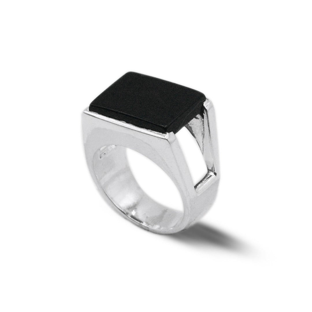 Black Agate Men Ring – U Band Ring