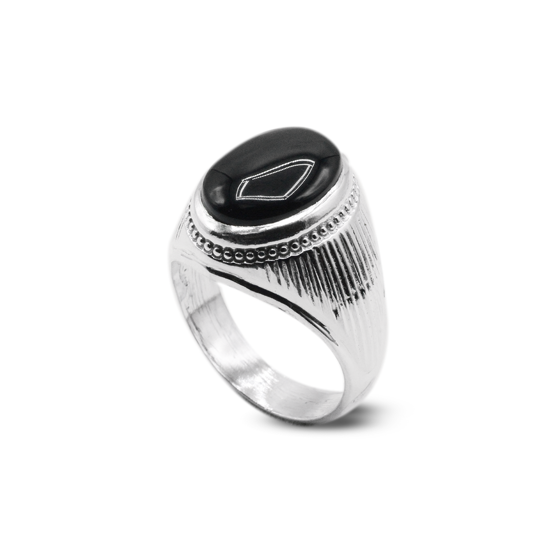 Black Agate Men Ring – Waterfall Across