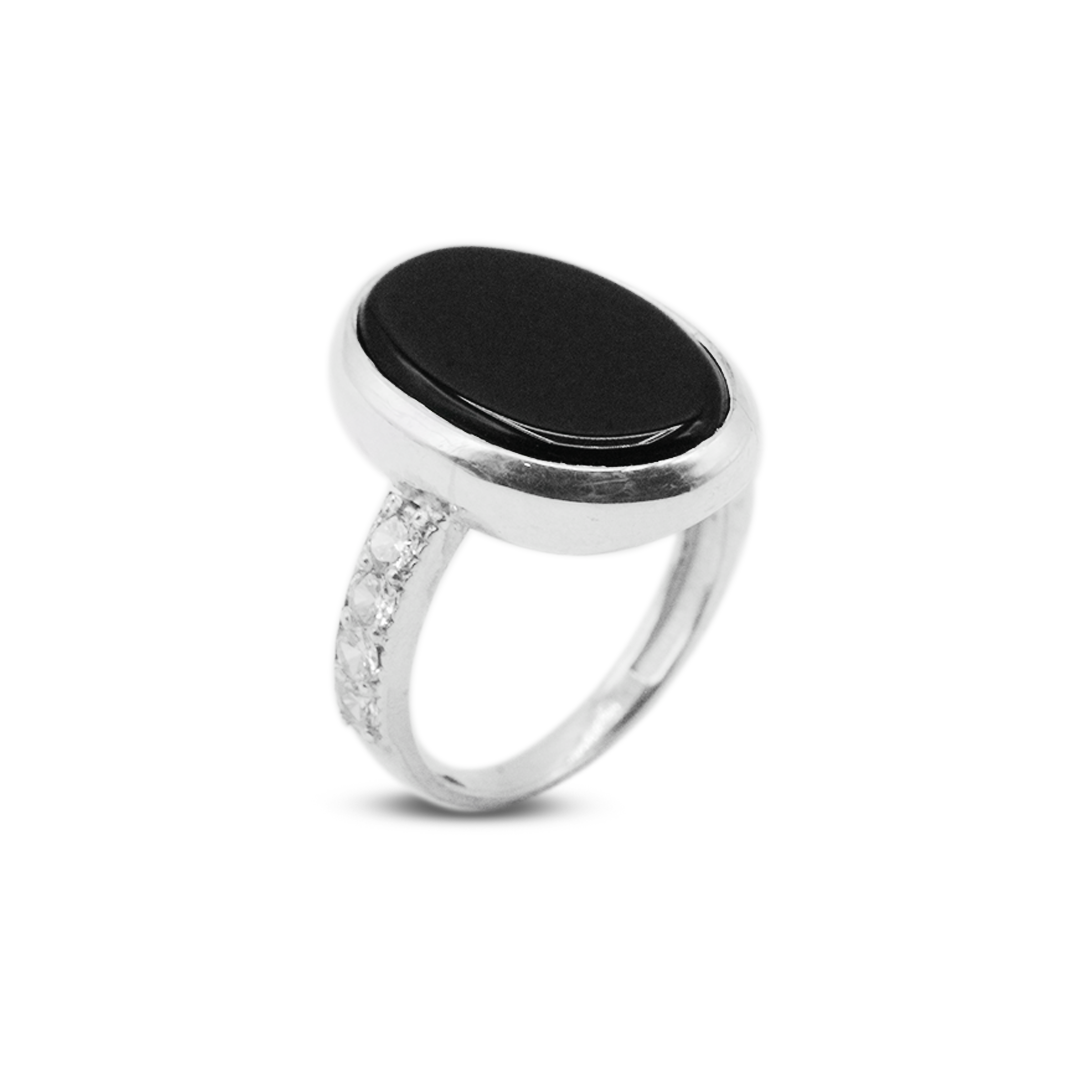 Black Agate Women Ring – Zircon Band