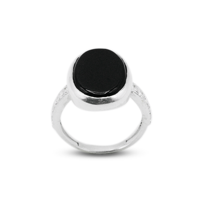 Black Agate Women Ring – Zircon Band