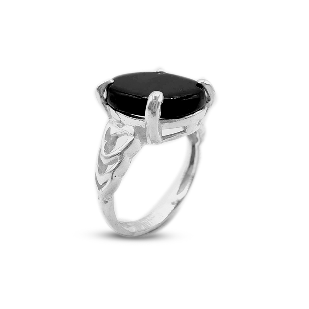 Black Agate Women Ring – Heart Band