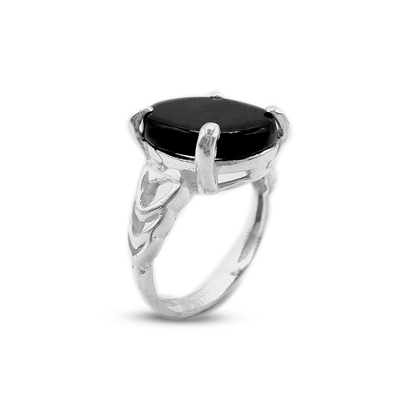 Black Agate Women Ring – Heart Band