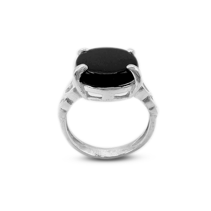 Black Agate Women Ring – Heart Band