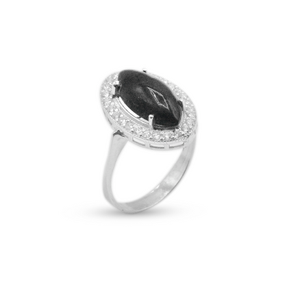 Black Opal Women Ring – Drop Halo