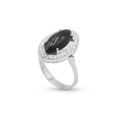 Black Opal Women Ring – Drop Halo