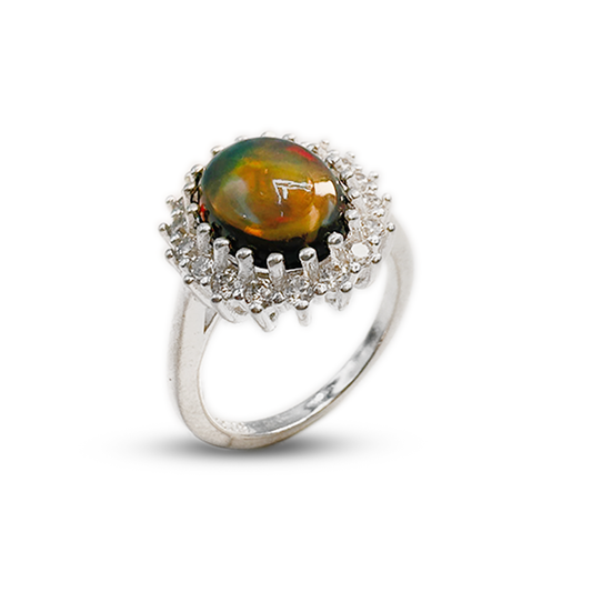 Black Opal Women Ring – Halo Ring