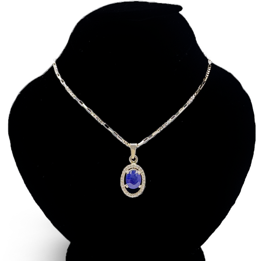 Blue Sapphire Pendant - Classic Halo Design