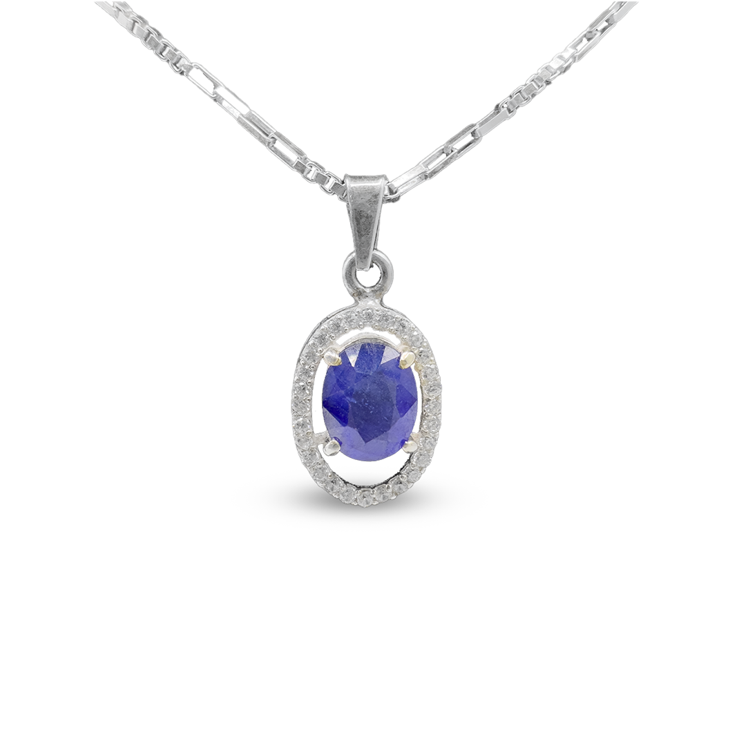 Blue Sapphire Pendant - Classic Halo Design