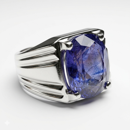 Blue Sapphire Men Ring - Cushion Cut