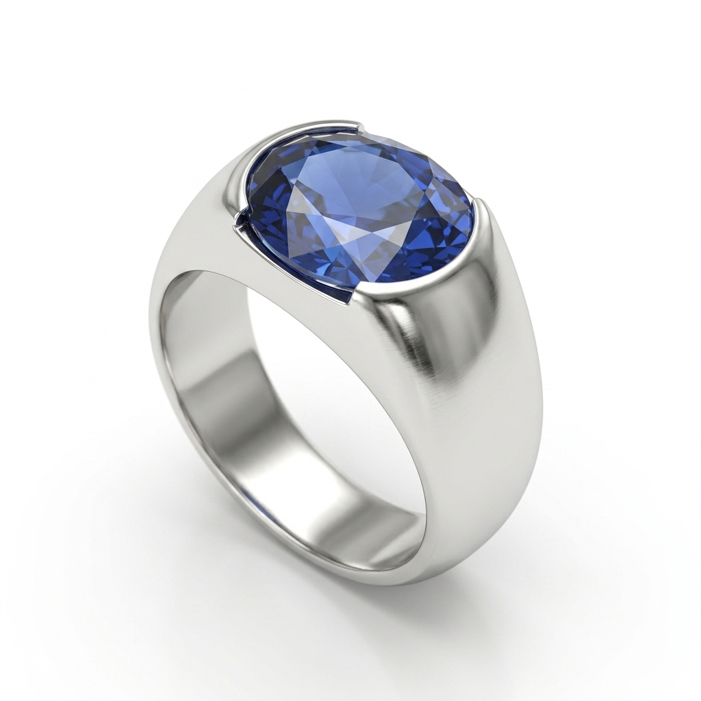 Blue Sapphire Men Ring - Round Signet