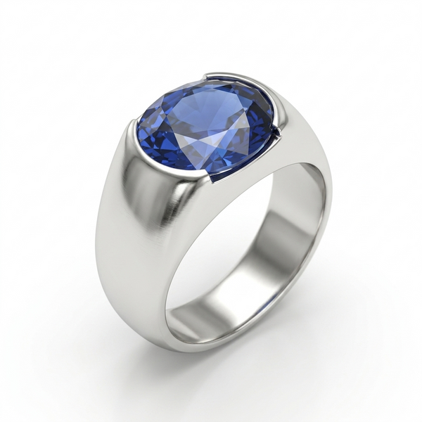 Blue Sapphire Men Ring - Round Signet