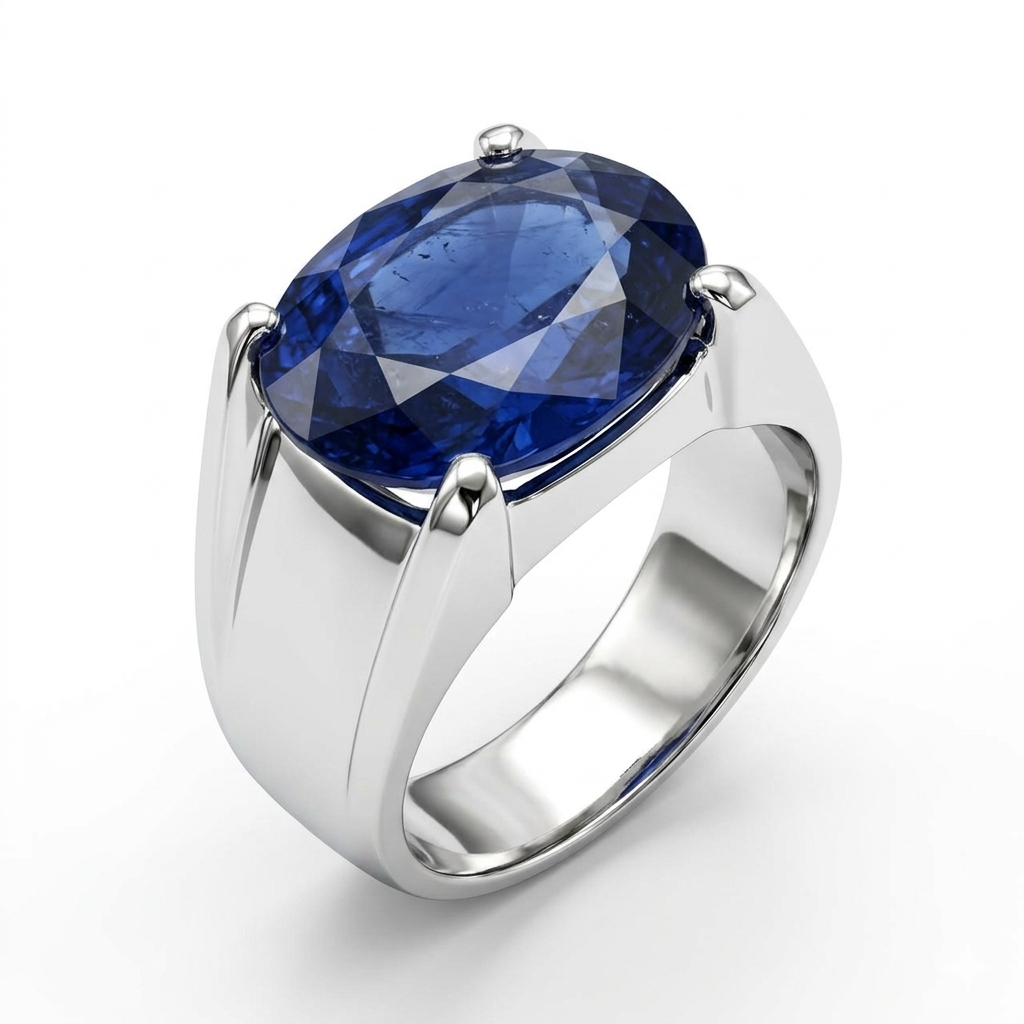Blue Sapphire Men Ring - Oval Cathedral