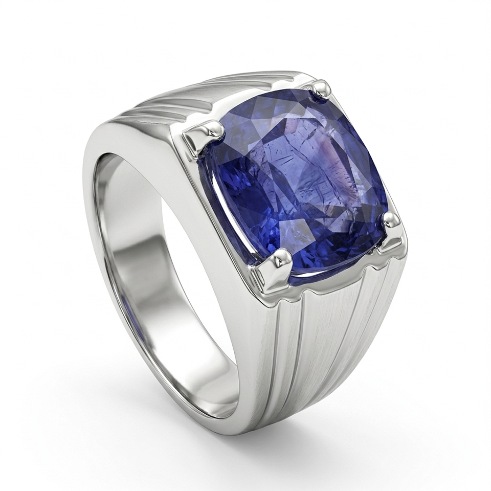 Blue Sapphire Men Ring - Rectangular Cushion
