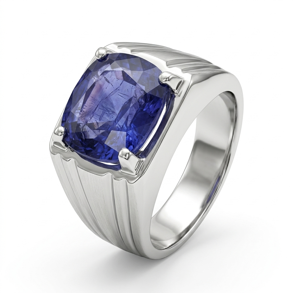 Blue Sapphire Men Ring - Rectangular Cushion