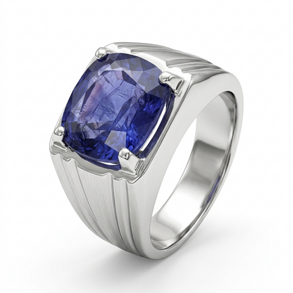 Blue Sapphire Men Ring - Rectangular Cushion