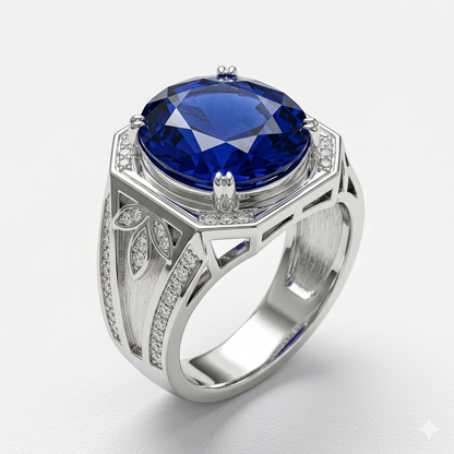 Blue Sapphire Men Ring - Round Cut