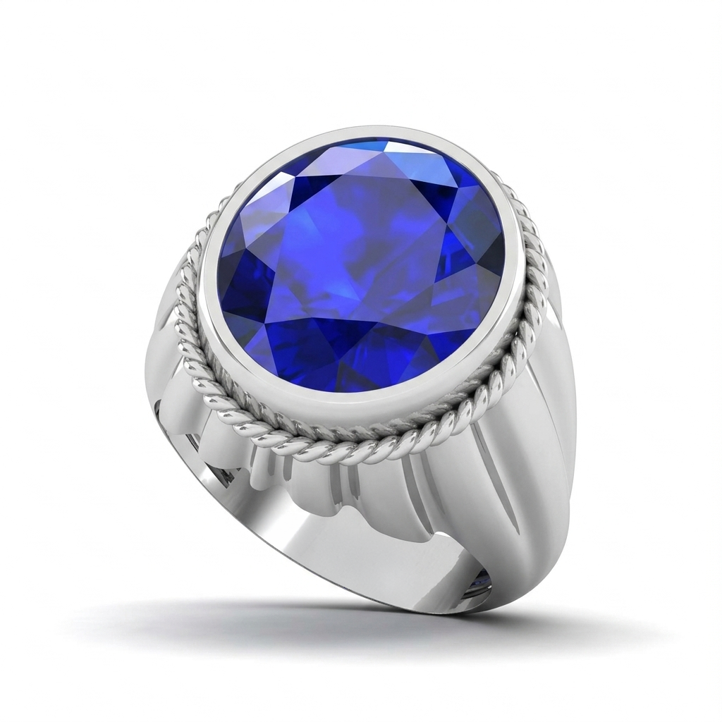 Blue Sapphire Men Ring - Premium Round