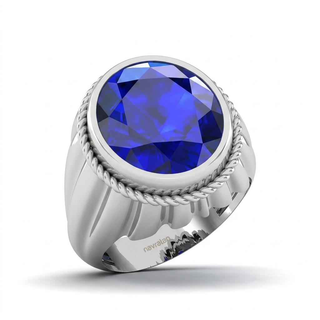 Blue Sapphire Men Ring - Premium Round