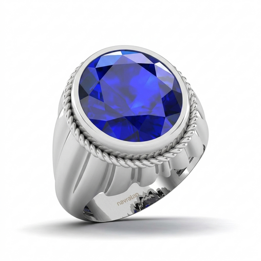 Blue Sapphire Men Ring - Premium Round