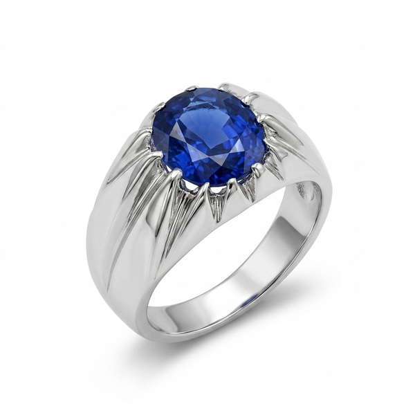 Blue Sapphire Men Ring - Sunburst Signet