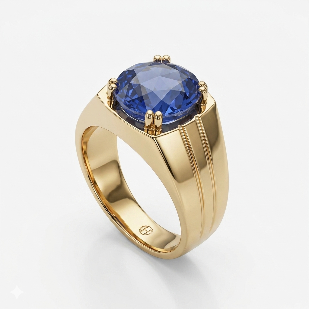 Blue Sapphire Men Ring - Oval Cut