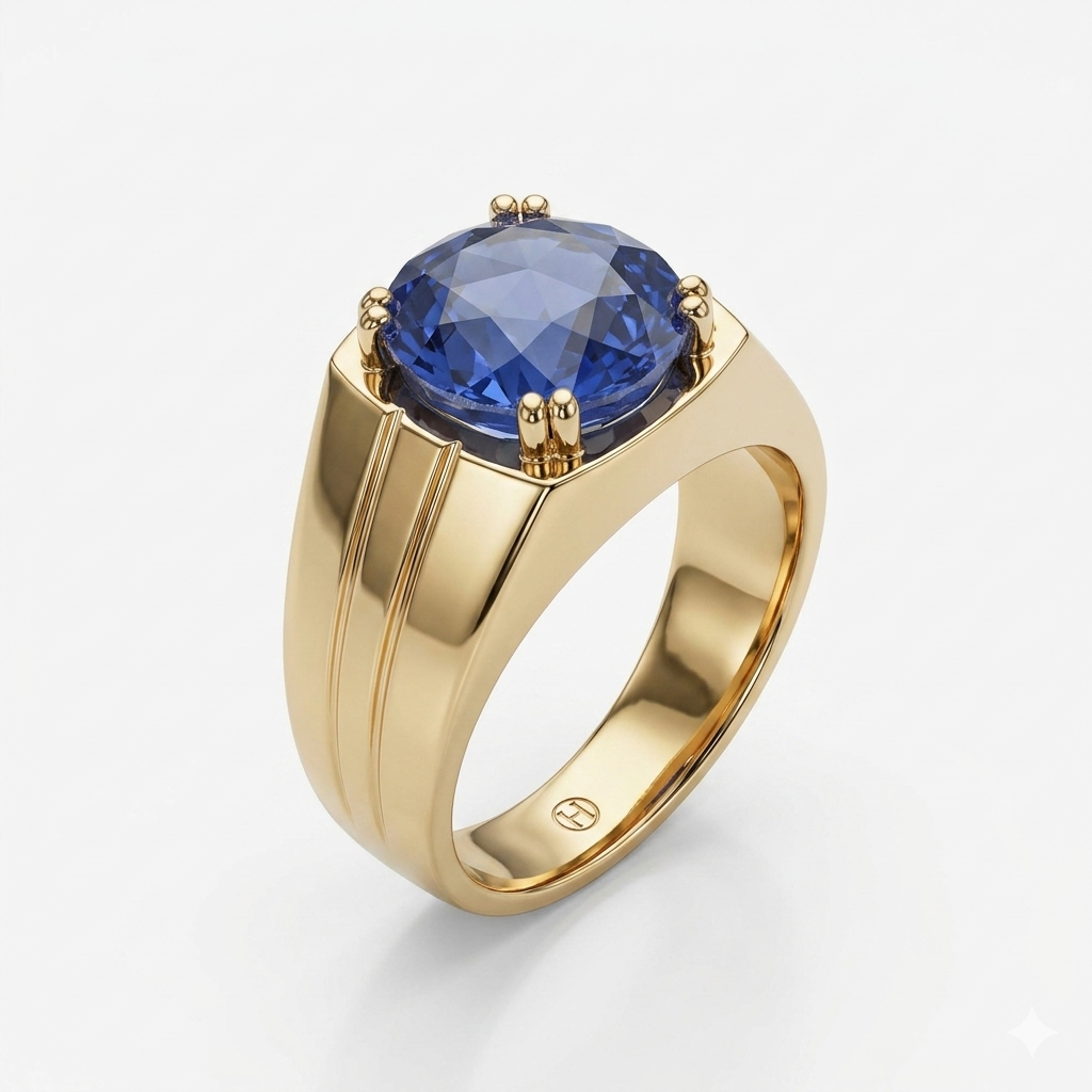 Blue Sapphire Men Ring - Oval Cut