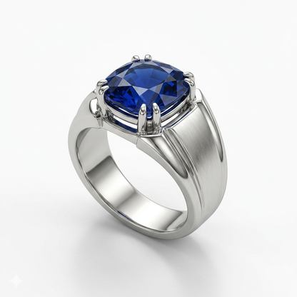 Blue Sapphire Men Ring - Rounded ends