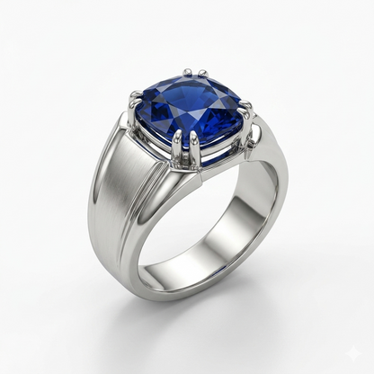 Blue Sapphire Men Ring - Rounded ends