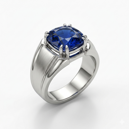 Blue Sapphire Men Ring - Rounded ends