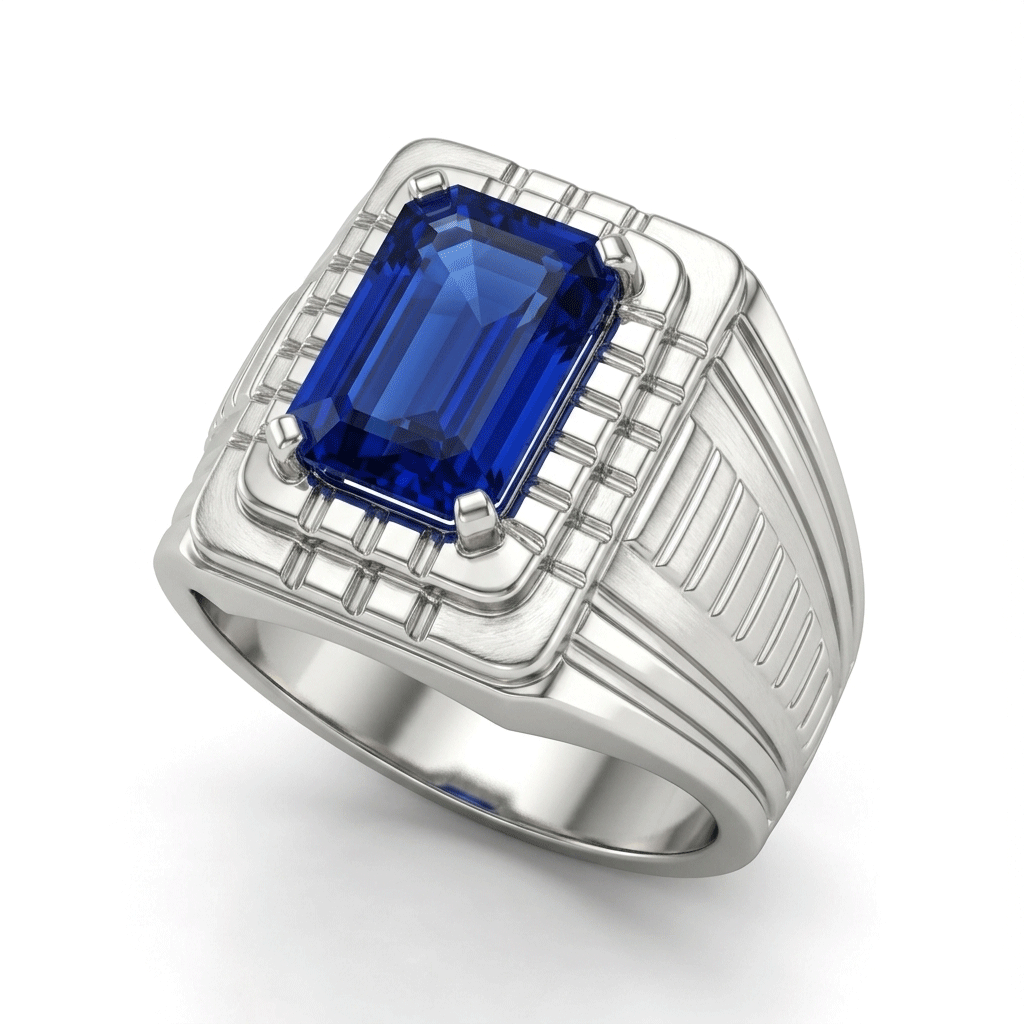Blue Sapphire Men Ring - Art Deco