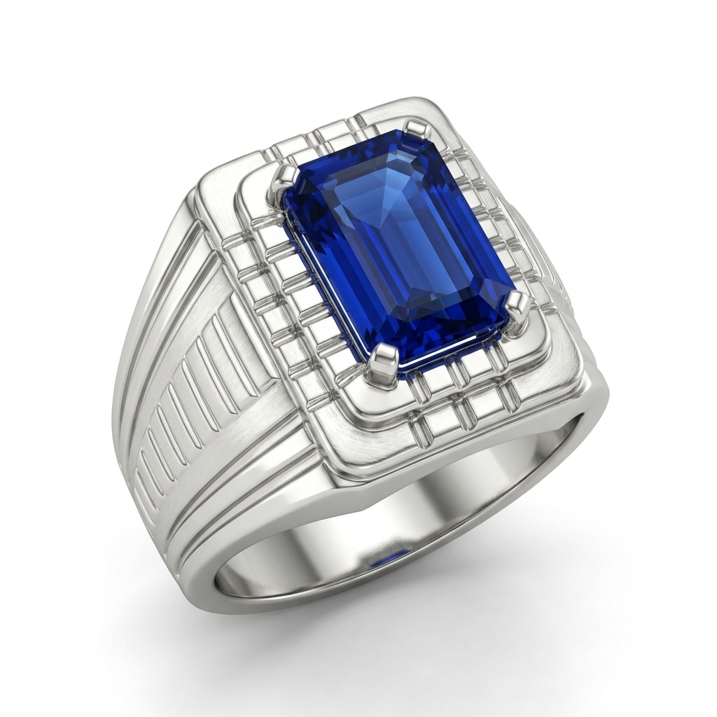 Blue Sapphire Men Ring - Art Deco