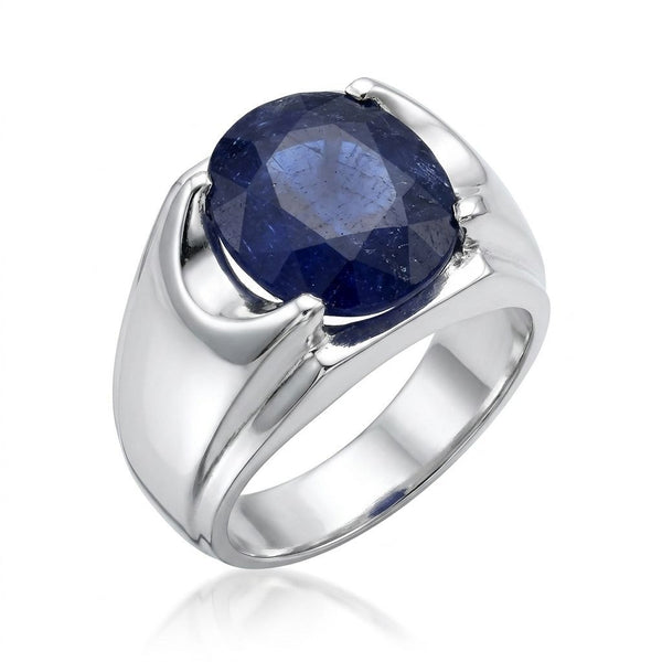 Blue Sapphire Men Ring - Oval Bypass