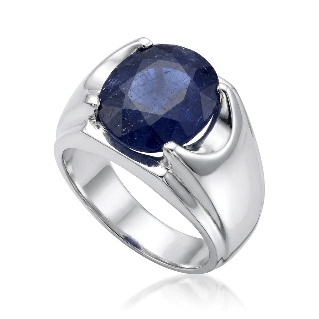 Blue Sapphire Men Ring - Oval Bypass