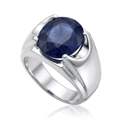 Blue Sapphire Men Ring - Oval Bypass