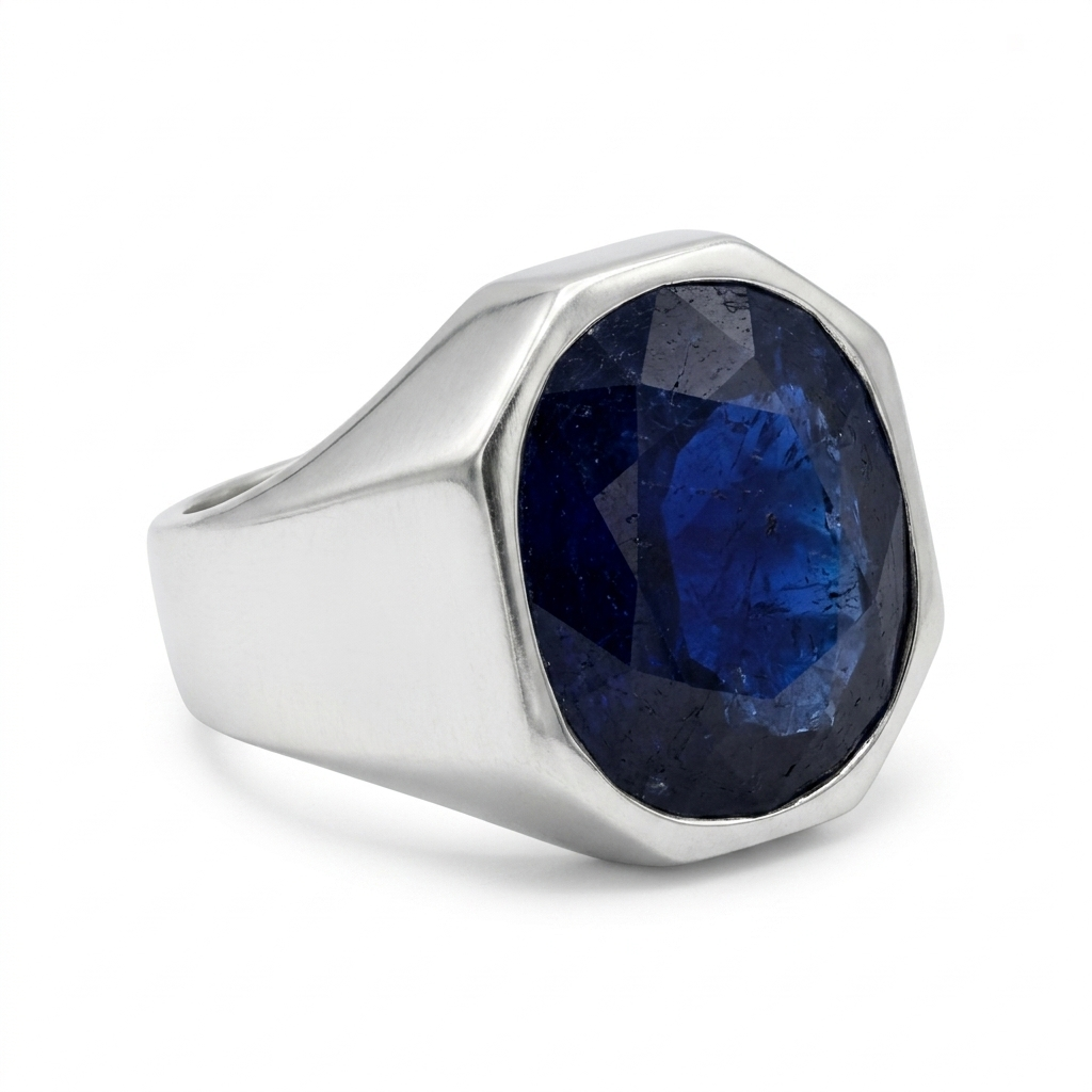Blue Sapphire Men Ring - Geometric Oval