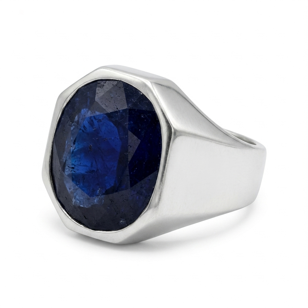Blue Sapphire Men Ring - Geometric Oval