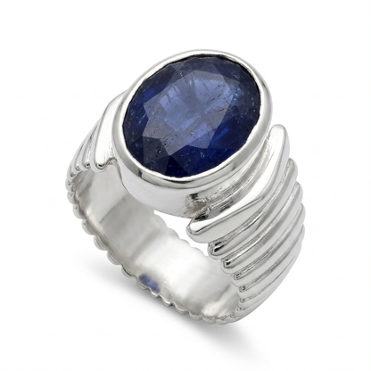 Blue Sapphire Men Ring - Fluted Oval
