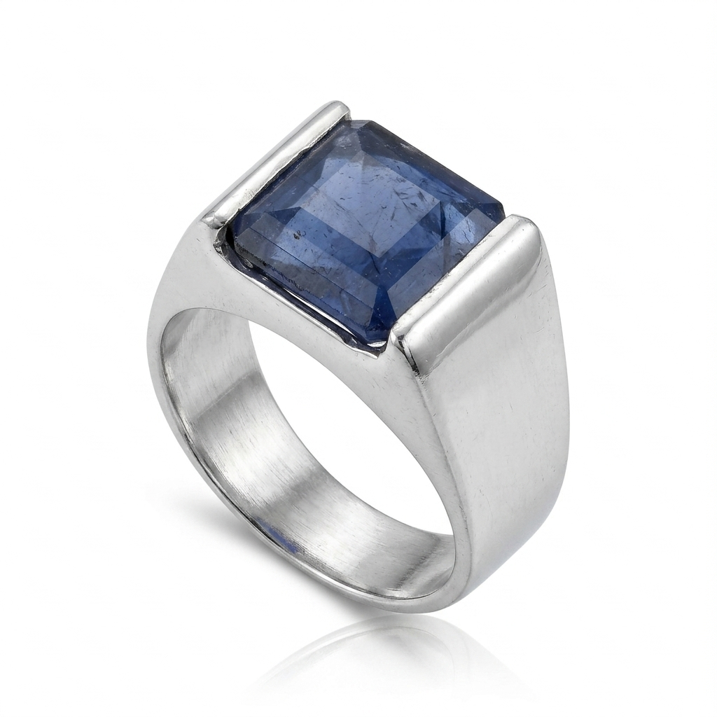 Blue Sapphire Men Ring - Bar Set