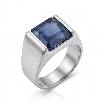 Blue Sapphire Men Ring - Bar Set