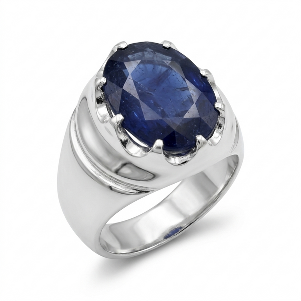 Blue Sapphire Men Ring - Oval Crown Signet