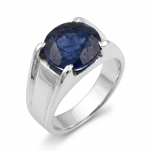 Blue Sapphire Men Ring - Round Cathedral