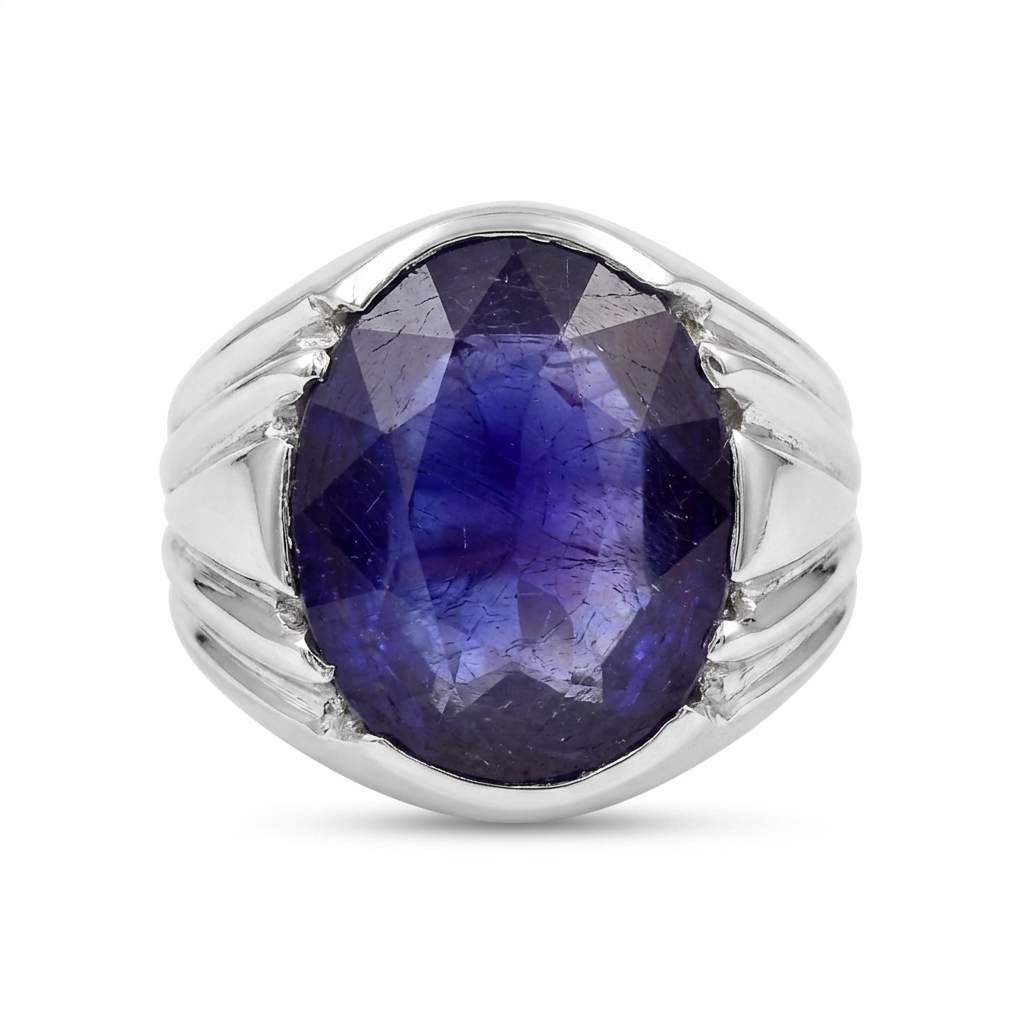Blue Sapphire Men Ring - faceted cut