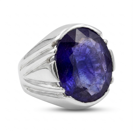 Blue Sapphire Men Ring - faceted cut