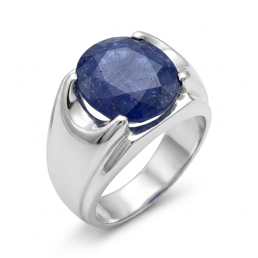 Blue Sapphire Men Ring - Round Bypass