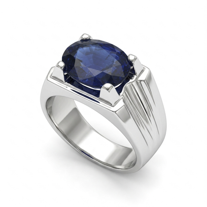 Blue Sapphire Men Ring - Crown Signet