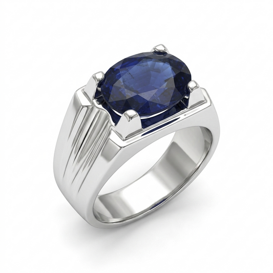 Blue Sapphire Men Ring - Crown Signet