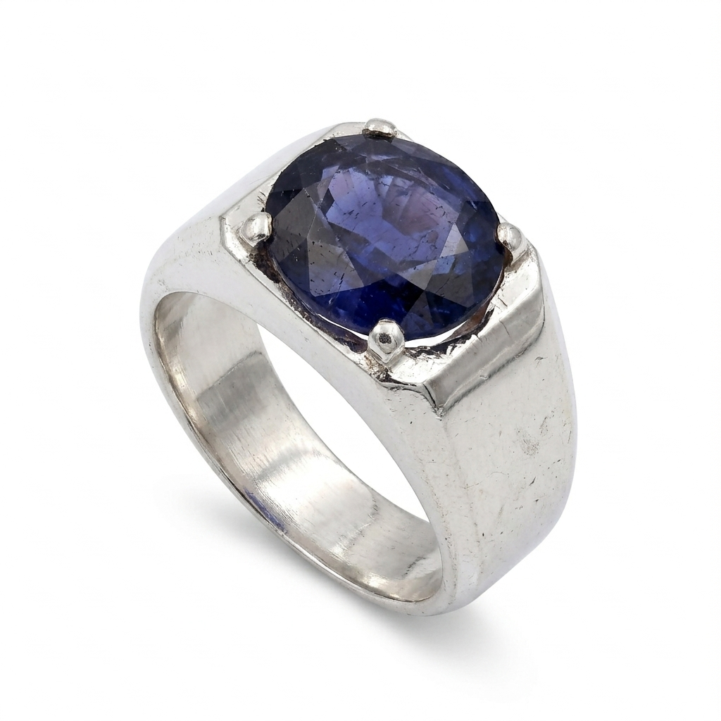 Blue Sapphire Men Ring - Oval Signet