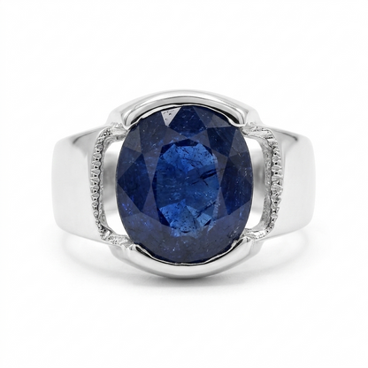 Blue Sapphire Men Ring - Half-Bezel