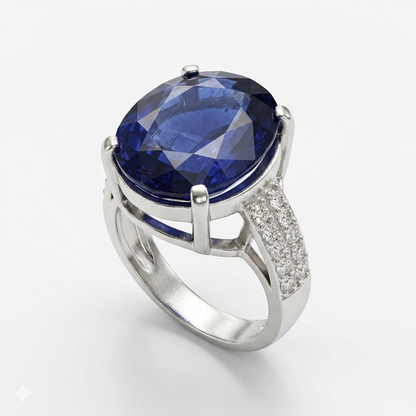 Blue Sapphire Women Ring - Oval Cathedral
