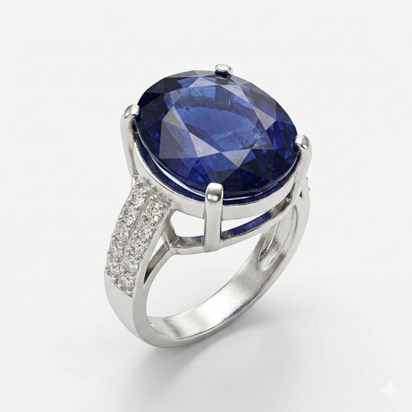 Blue Sapphire Women Ring - Oval Cathedral